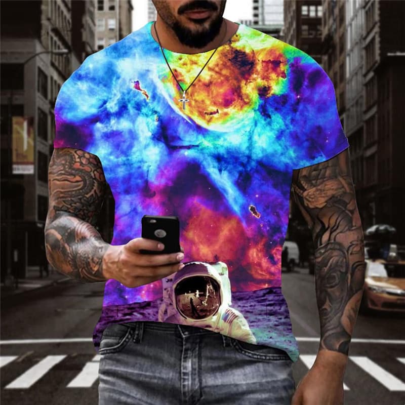 Astronaut T-shirt Men Nebula Tshirt Printed Colorful Tshirts Casual Space T-shirts 3d