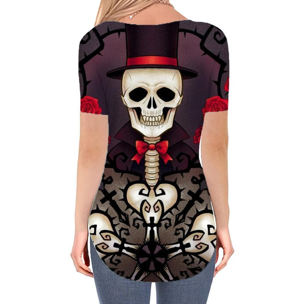 
Skull T Shirt Women Skeleton T-shirts 3d Flower Funny T shirts Hip Hop V-neck Tshirt
                
