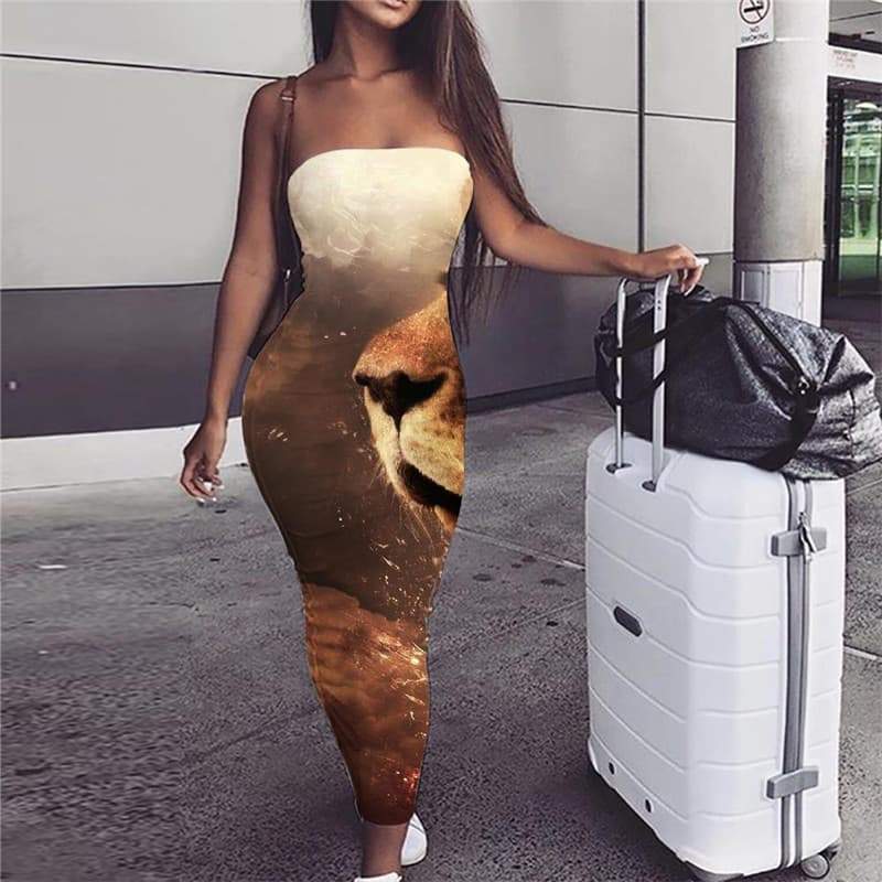 Lion Dress Women Animal Vestido Sexy Anime sleeveless Nebula Ladies Dresses Harajuku Party - KYKU