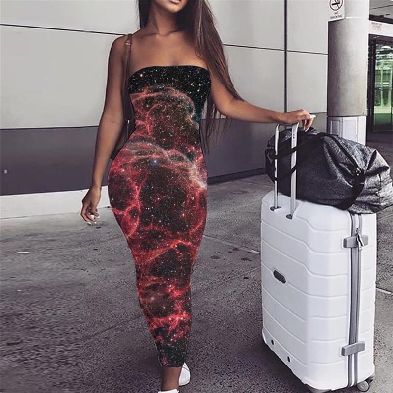 Galaxy Dress Women Space sleeveless Universe Vestido Sexy Nebula Ladies Dresses Black Boho