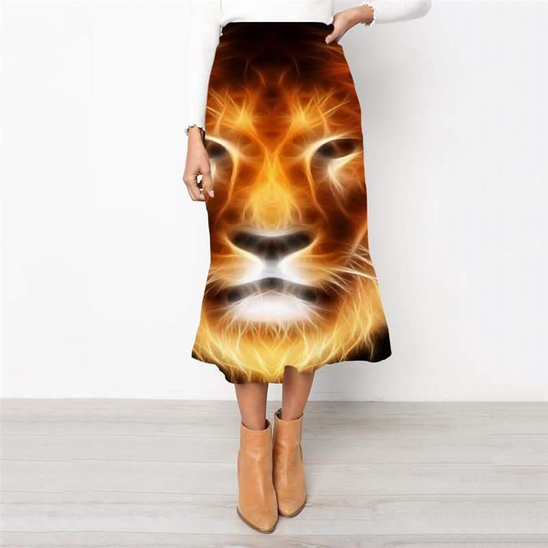 Lion Skirts Women Animal School skirt Anime High waist skirts Flame Rock Frauen Harajuku Skirt Ladies - KYKU