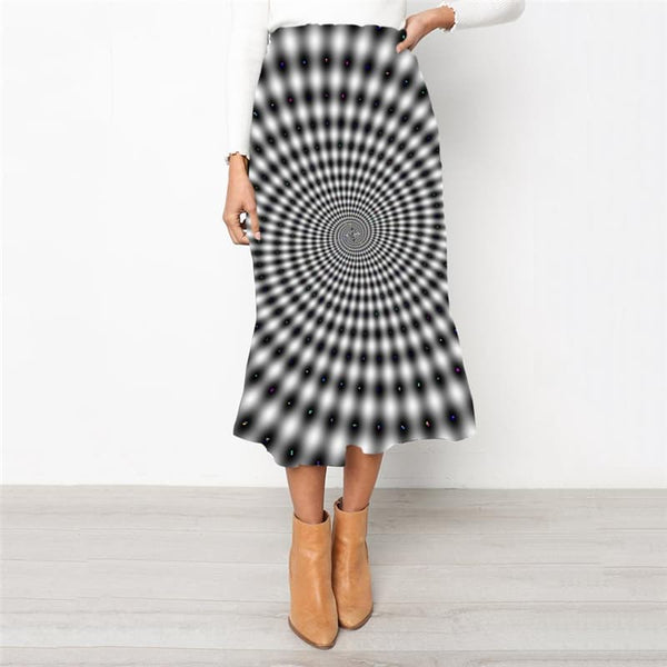 Dizziness Skirt Women Black And White Rock Frauen Harajuku Skirt Ladies Psychedelic High waist skirts