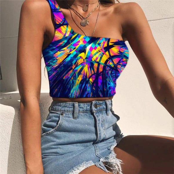 Geometric Tank Tops Women Psychedelic Midriff T shirt Vortex Tees Graphic Color Sleeveless Shirt - KYKU