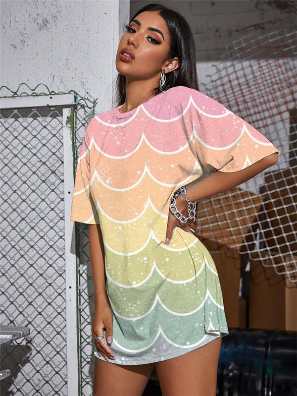 
Colorful T Shirt Women Rainbow Shirt Print Abstract Tshirt Printed Stripe Punk Rock
                