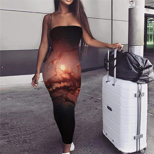 Wolf Dress Women Animal Bodycon Dress Anime Party Galaxy Sundress Nebula sleeveless - KYKU