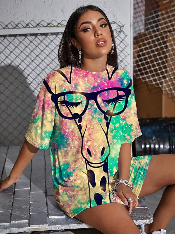 
Giraffe T Shirt Women Chick Funny T shirts Animal Punk Rock Christmas Shirt Print Lovely Summer
                