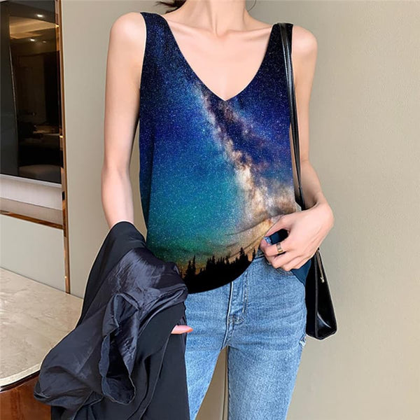 Galaxy Tank Top Women Space Funny Top Universe Vest Printed Tree Anime Clothes
