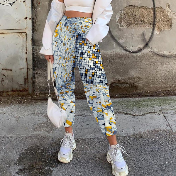Geometric Pants Women Psychedelic Trouser Vortex High Waist Pants Three-Dimensional Space Jogger Pants - KYKU