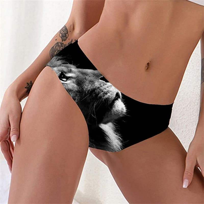 Lion Briefs Women Animal Tanga Anime Pantys Black Seamless Sad Lingerie Female - KYKU