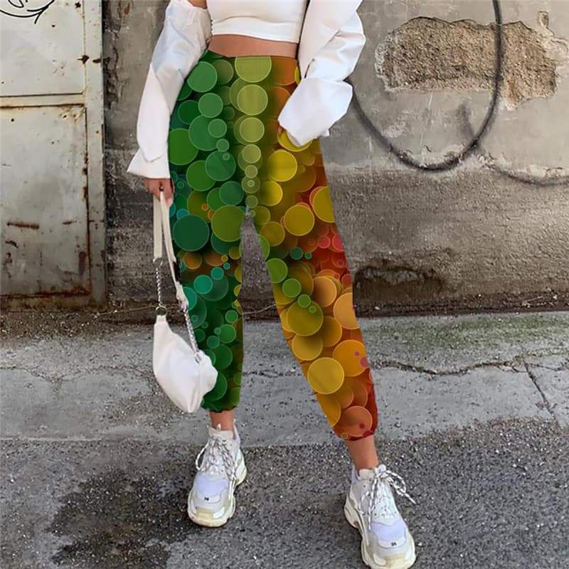 Geometric Pants Women Psychedelic 3d Printed Vortex Casual Pant Color High Waist Pants Ball Trouser - KYKU