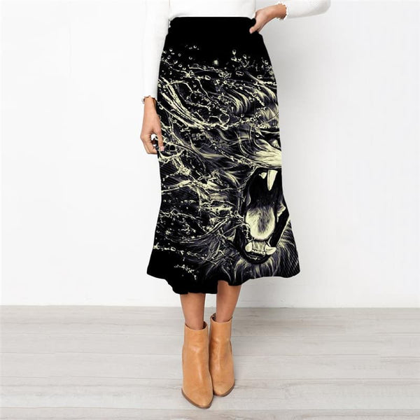 Lion Skirts Women Animal Rock Frauen Anime School skirt Abstract High waist skirts Harajuku Skirt Ladies - KYKU