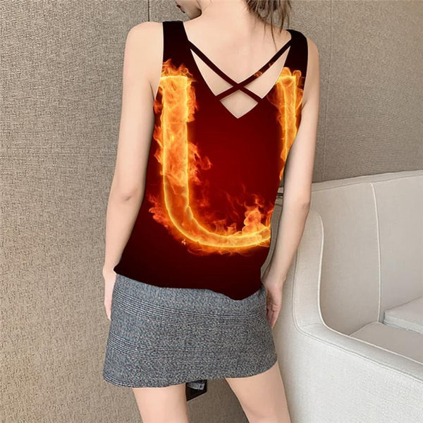 
Flame Tank Top Women Letter Vest Printed Novel Anime Clothes Womens Clothing
                