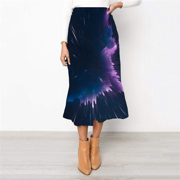Geometric Skirt Women Psychedelic Rock Frauen Vortex High waist skirts Galaxy Skirt Ladies - KYKU