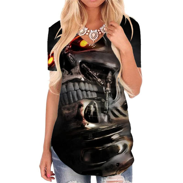 Skull T Shirt Women Punk V-neck Tshirt metal T-shirts 3d Womens Clothing Hip hop