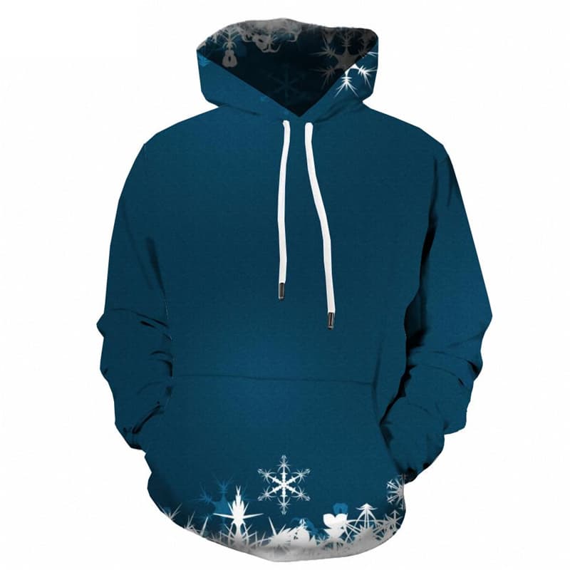 Christmas Hoodie Men Snowflake 3d Printed New Year Sweatshirt Printed Blue Hooded Casual