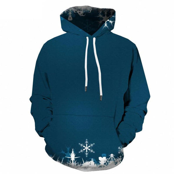 Christmas Hoodie Men Snowflake 3d Printed New Year Sweatshirt Printed Blue Hooded Casual