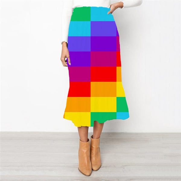 Cube Skirt Women Abstract High waist skirts Geometry Skirt Ladies