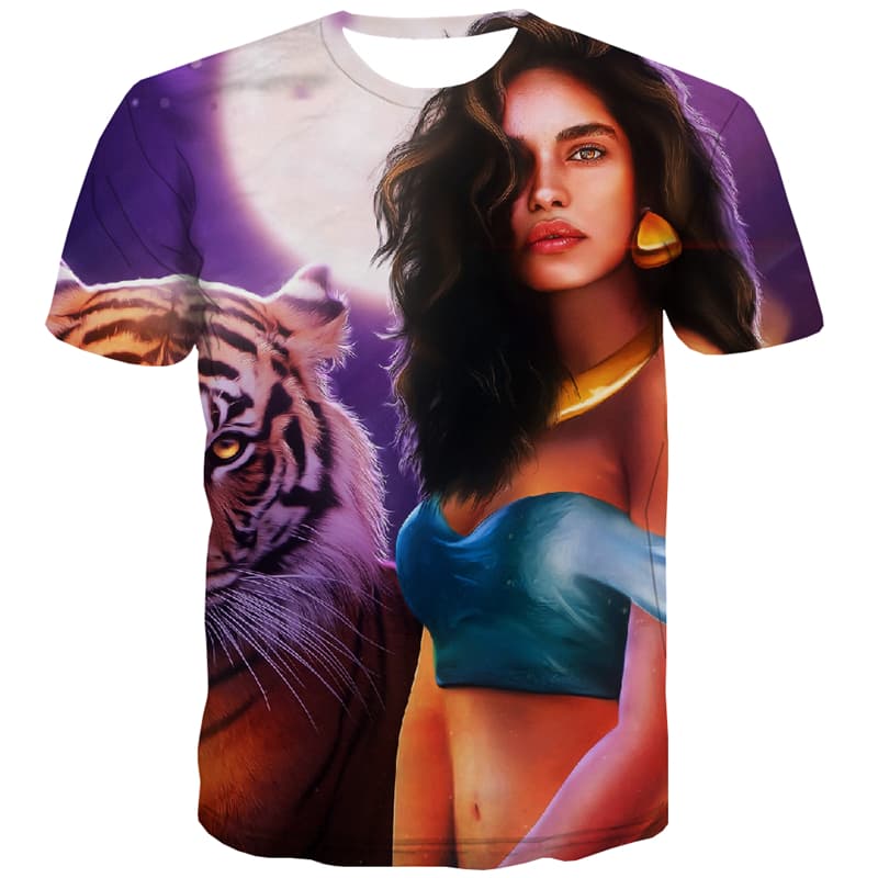 Animal T shirts Men Tiger Tshirts Novelty Moon Tshirts Casual Harajuku T-shirts 3d