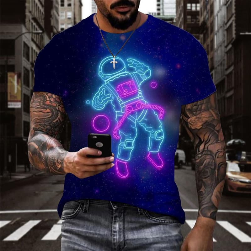 Astronaut T shirt Men Space Tshirts Casual Universe Tshirt Printed Black T-shirts 3d