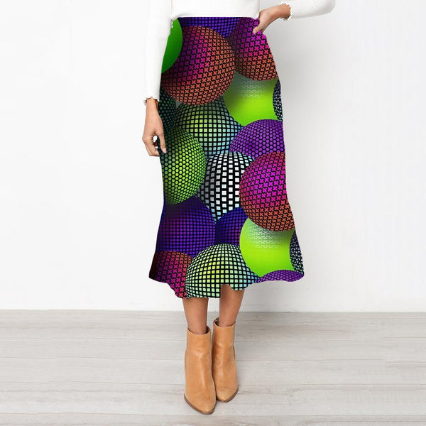 Geometric Skirt Women Psychedelic Rock Frauen Vortex Skirt Ladies Three-Dimensional Ball High waist skirts - KYKU