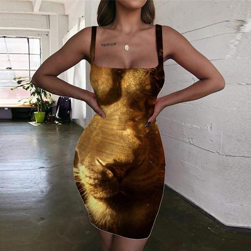 Lion Dress Women Animal Sundress Anime Halter Sleeveless Nebula Vestido Sexy Harajuku Ladies Dresses - KYKU