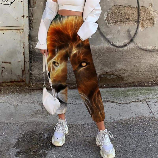 Lion Pants Women Animal 3d Printed Anime Jogger Pants Galaxy Trouser Harajuku High Waist Pants - KYKU