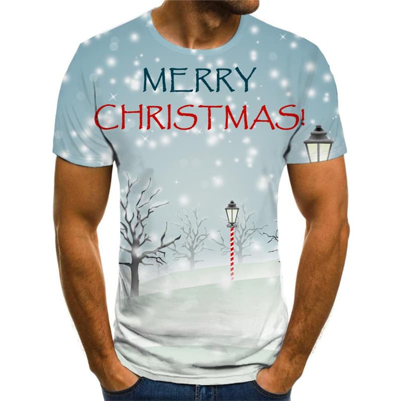 Christmas T-shirt Men Christmas Tree Tshirts Casual Snow T-shirts Graphic New Year Tshirt Printed Bird T shirts Funny