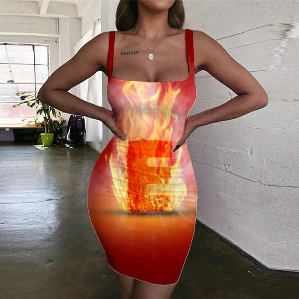 Flame Dresses Women Hip Hop Bodycon Dress Letter Sundress Womens Clothing Summer