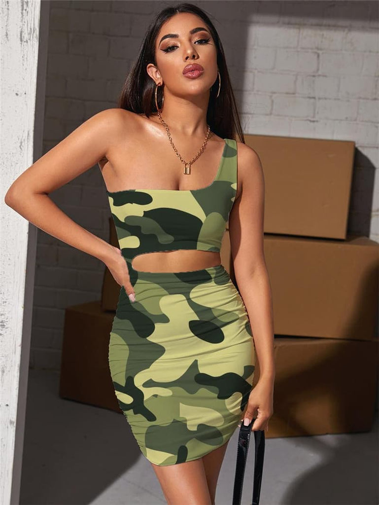 Camouflage Dresses Women Psychedelic Hollow out Dresses Abstract 3d Print Harajuku Halter Sleeveless