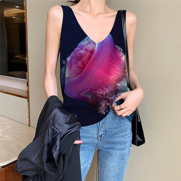 Jellyfish Tank-Top women Fish Vest Print Purple Anime Clothes  Sleeveless 3d Animal Tank Tops Casual