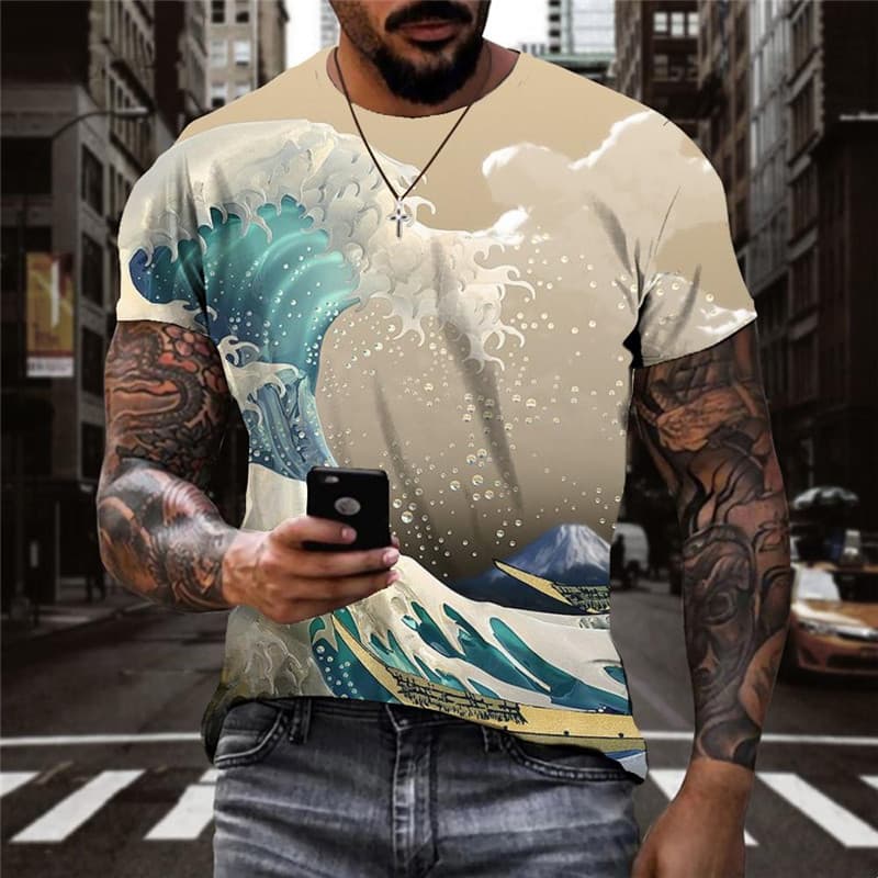 Waves T-shirt Men Sail Anime Clothes Surf Funny T shirts Ocean Shirt Print