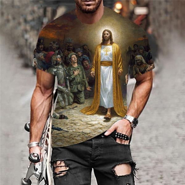
Christian T shirt Men Jesus Tshirts Casual Blood Shirt Print War Funny T shirts
                