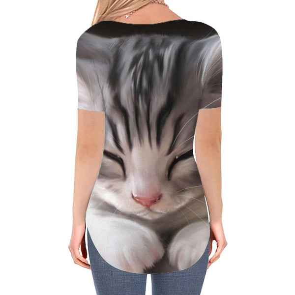 
Cat T Shirt Women Animal Funny T shirts Lovely Tshirts Printed Harajuku V-neck Tshirt
                
