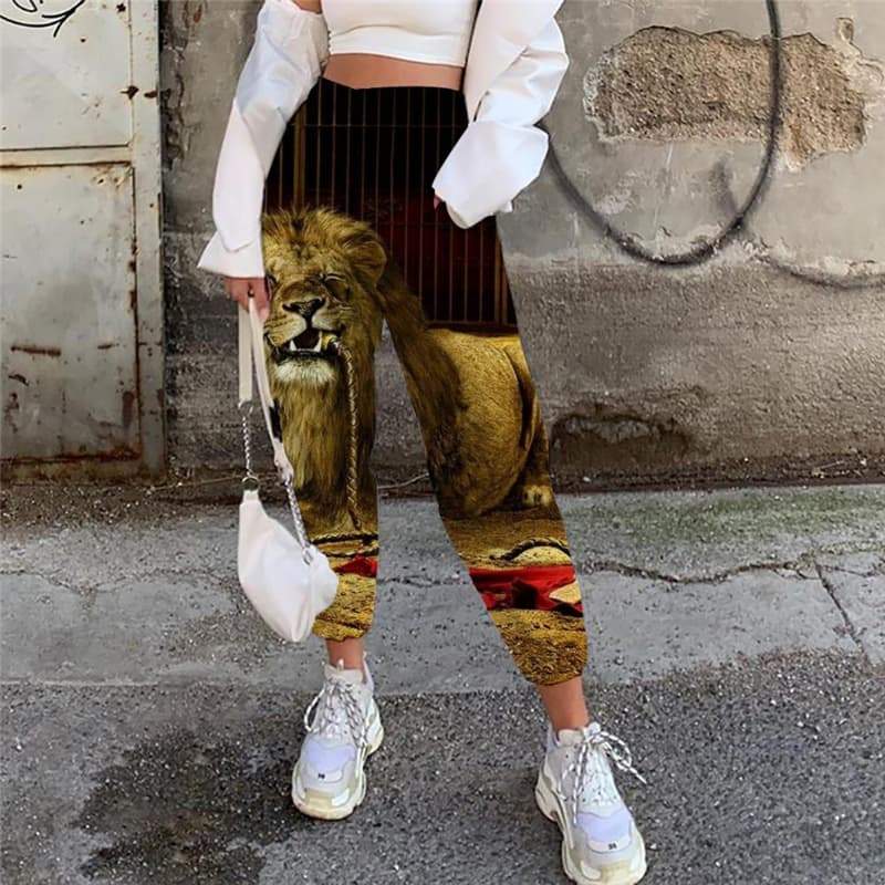Lion Trousers Women Animal Jogger Pants Anime High Waist Pants Hip Hop Casual Pant Rock 3d Printed - KYKU
