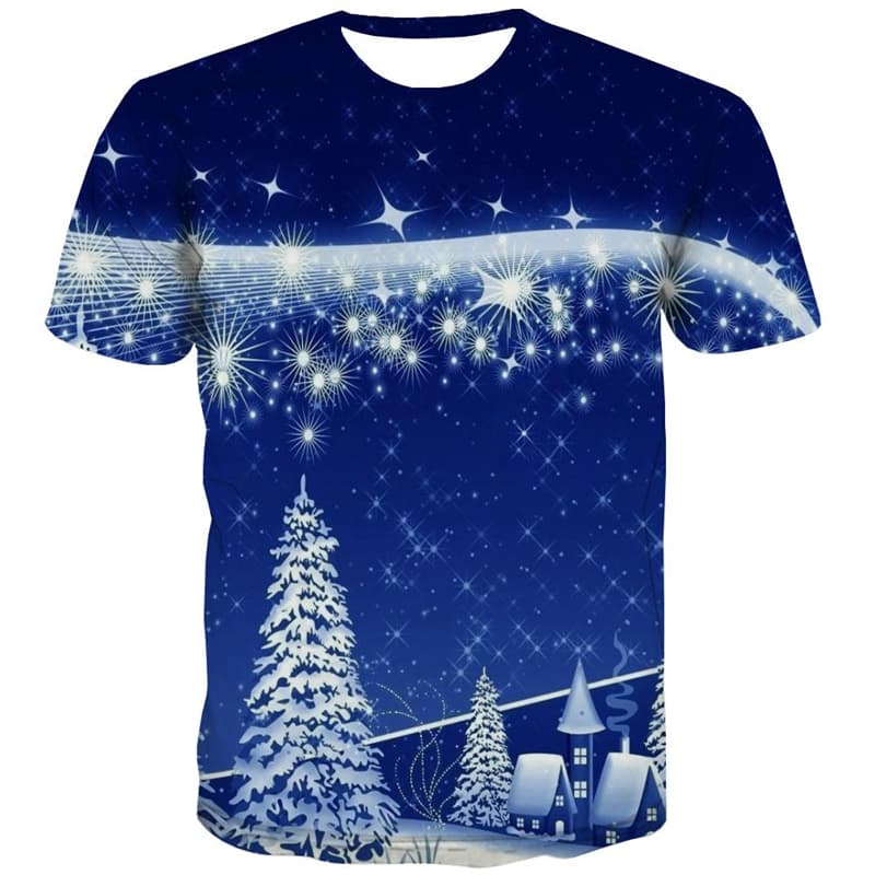 Christmas T-shirt Men Star Tshirts Cool Galaxy T-shirts Graphic Snow Tshirt Printed