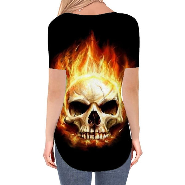 
Skull T Shirt Women Punk T-shirts 3d Skull V-neck Tshirt Flame Tshirts Printed
                