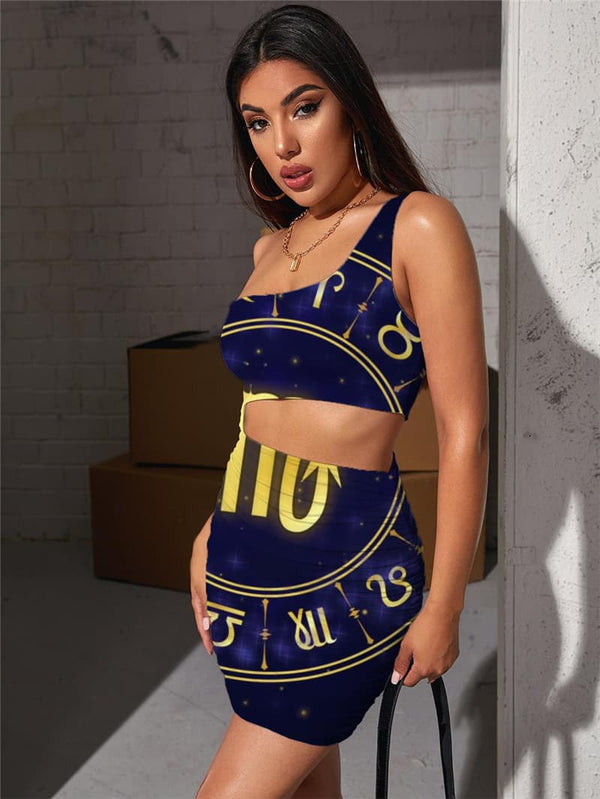 
Scorpio Dresses Women Galaxy 3d Print Character Pleating Novel Halter Sleeveless
                