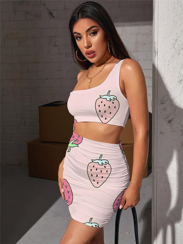 
Strawberry Dresses Women Lovely Halter Sleeveless Harajuku Pleating Colorful Vestido Sexy
                