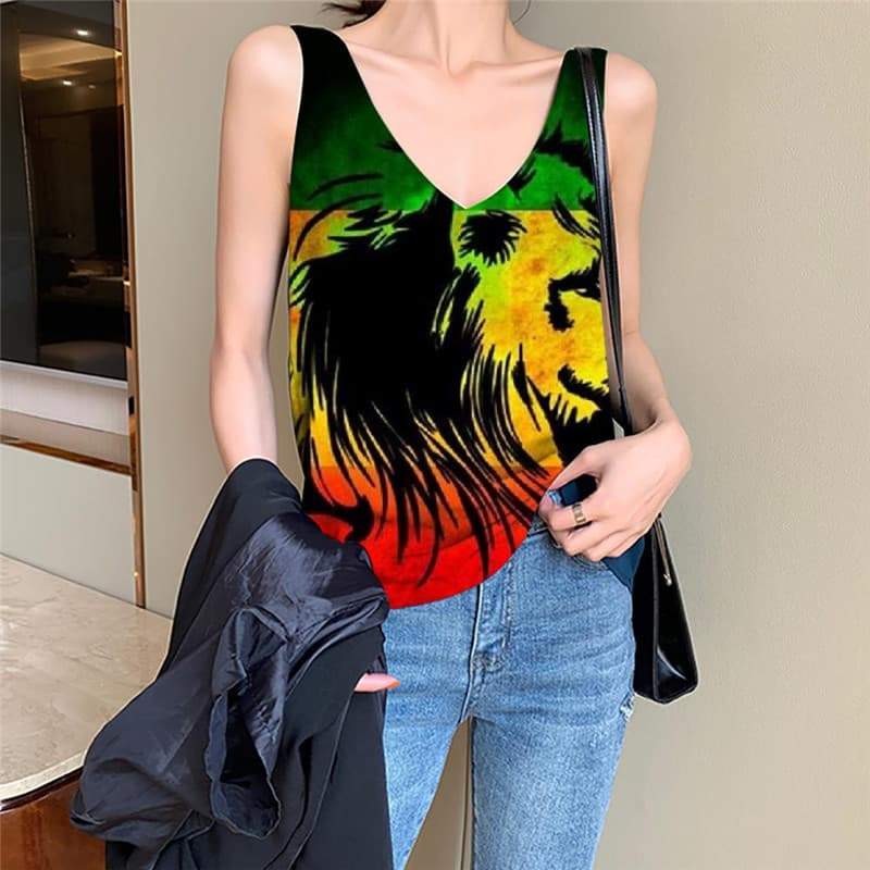 Lion Tank Top Women Animal Vest Print Anime Sleeveless 3d Colorful Vest Printed Street Anime Clothes - KYKU