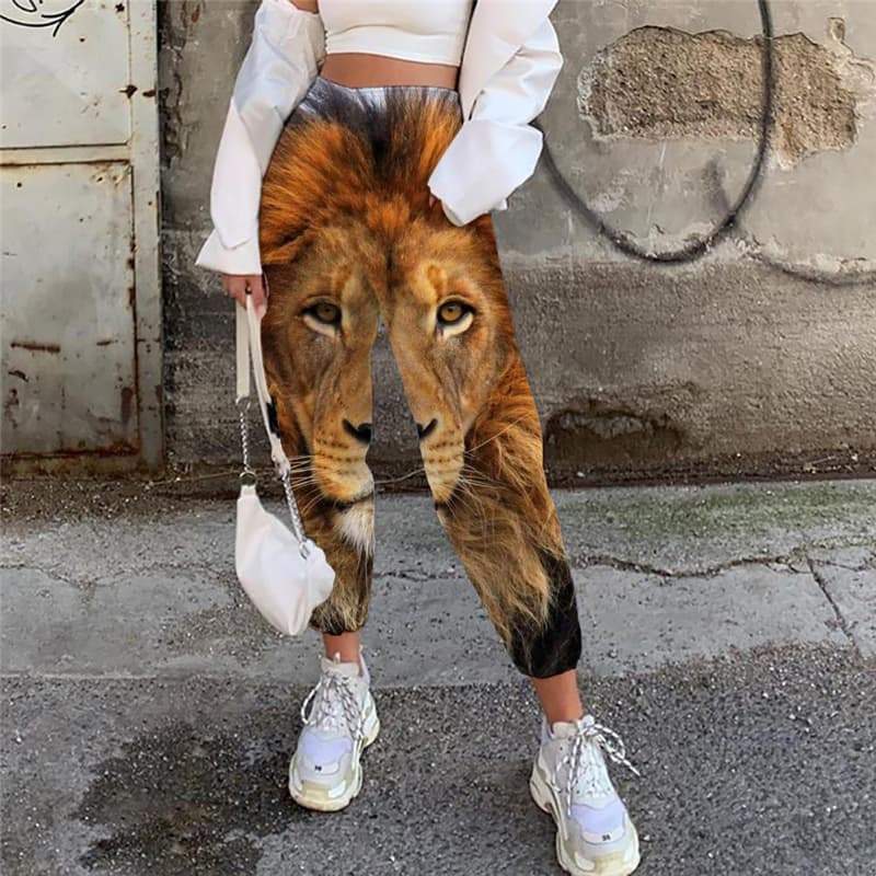 Lion Pants Women Animal Jogger Pants Anime Casual Pant Harajuku Trouser Street High Waist Pants - KYKU