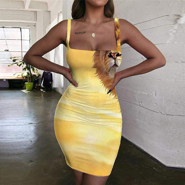 Lion Dress Women Animal Bodycon Dress Anime 3d Print Nebula Vestido Sexy Harajuku Ladies Dresses - KYKU