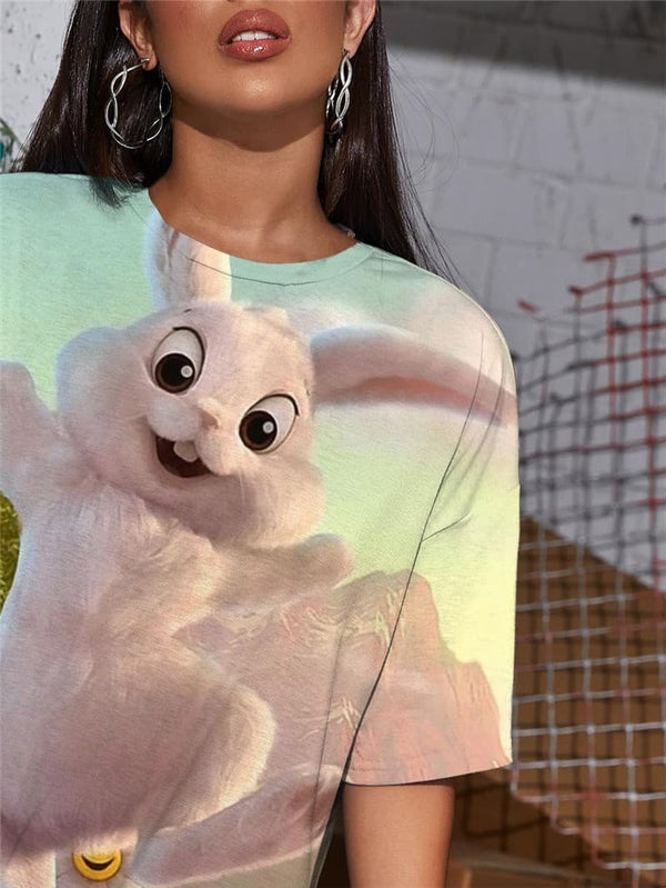 
Rabbit T-shirt Women Animal Gothic Flower Summer Lovely Tshirt Printed
                