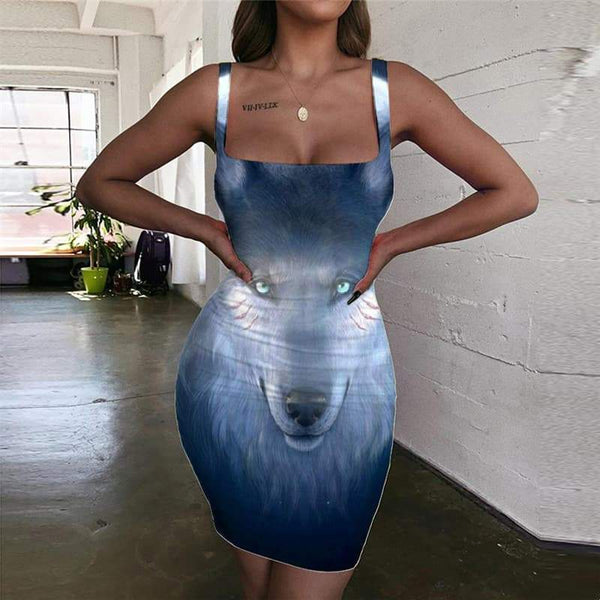 Wolf Dresses Women Animal Vestido Sexy Anime Sundress Moon Bodycon Dress Head 3d Print - KYKU