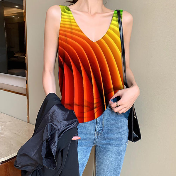 Geometric Tank Top Women Psychedelic Sleeveless 3d Vortex Vest Print Rainbow Anime Clothes - KYKU