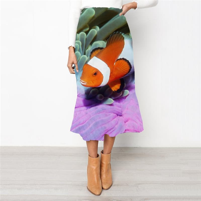 Fish Skirt Women Colorful Rock Frauen Animal Skirt Ladies Tropical High waist skirts Graffiti School skirt