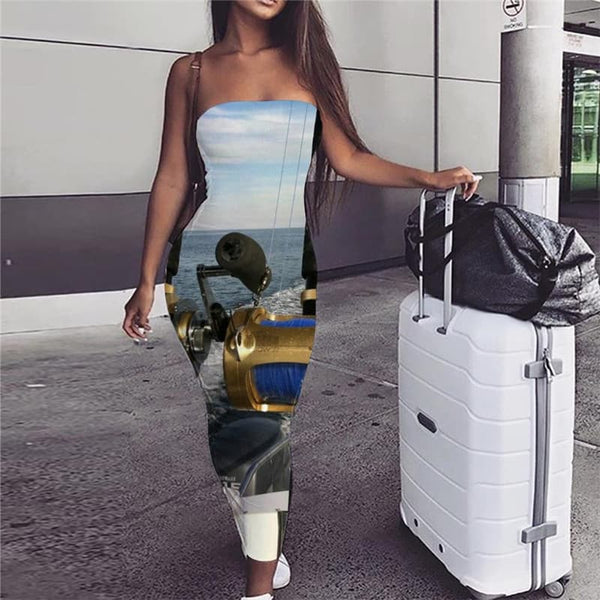 Fish Dress Women Fisherman Party Fishinger 3d Print Tracksuits Sundress Metal sleeveless