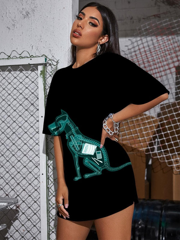 
Animal T Shirt Women Skeleton Gothic Hip Hop Shirt Print Rock Tshirt Printed
                