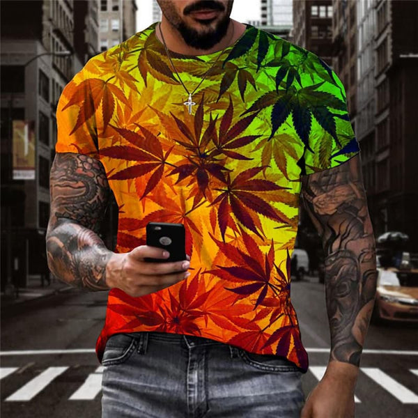 Leaves T-shirt Men Colorful Tshirts Casual Rainbow Shirt Print Harajuku T-shirts 3d