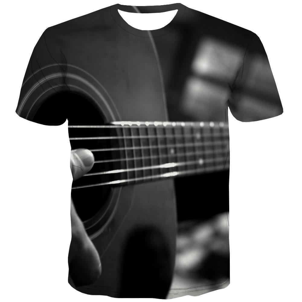 Guitar T shirts Men Music T shirts Funny Wooden T-shirts Graphic Metal Tshirts Novelty