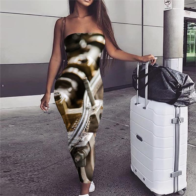 Metal Dress Women Engine Ladies Dresses Gear Sundress Hip Hop Vestido Sexy